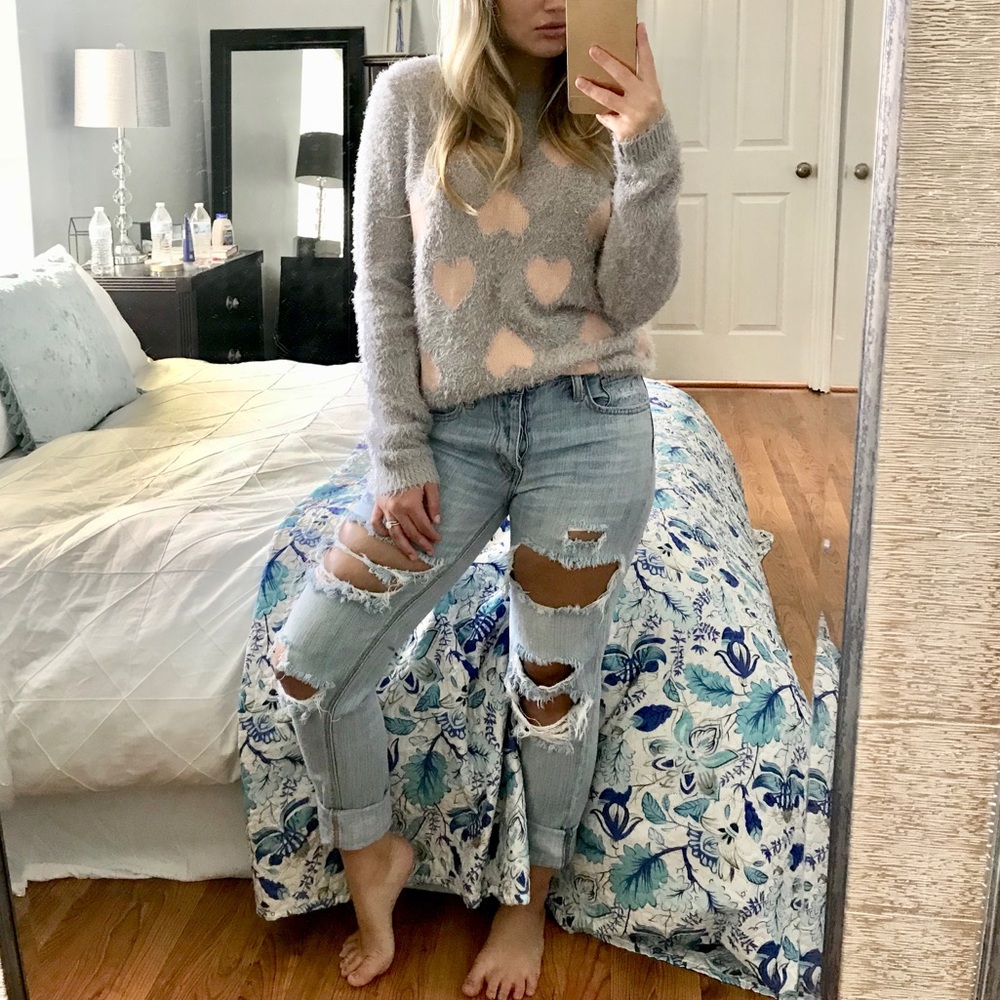 SOLDLauren Conrad Lavender and Blush Heart Sweater